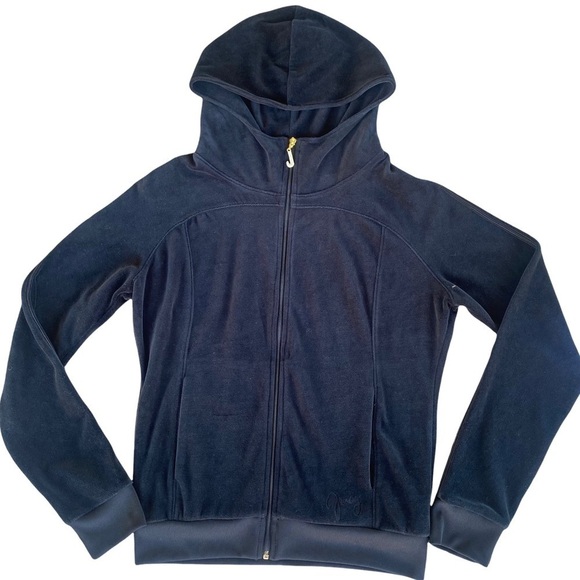 Juicy Couture Black Velour Full Zip Track Hoodie High Neck Bling Rhinestone Sml - Picture 4 of 12